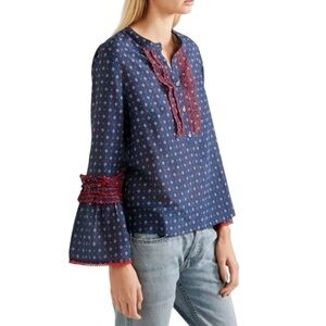 J.Crew Embroidered Bell Sleeve Top Boho Cotton/Silk Blue Size 8 NWOT